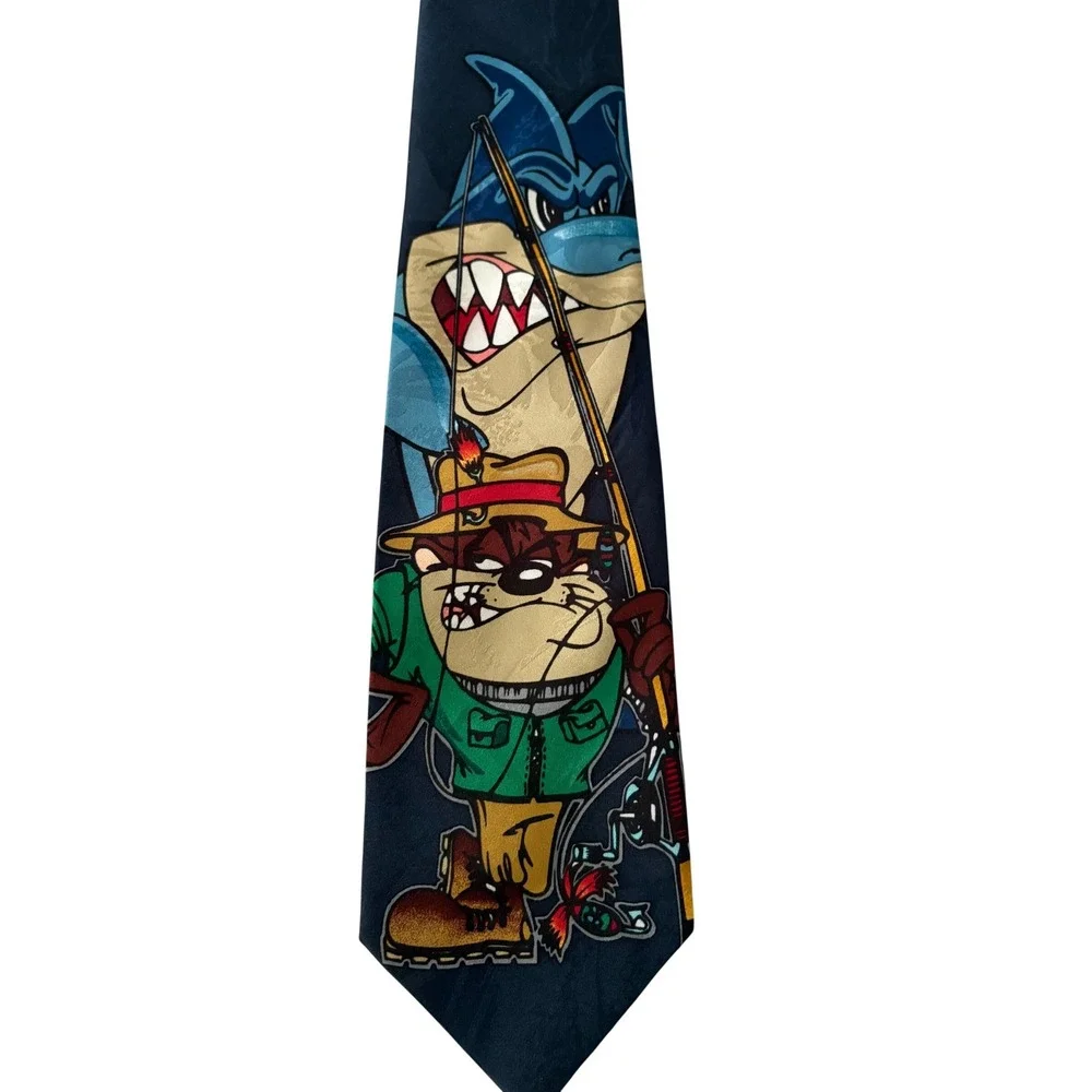 VTG 1996 Looney Tunes Tie Lot 2pc Taz Bugs‎ Bunny Football Fishing Novelty Ties